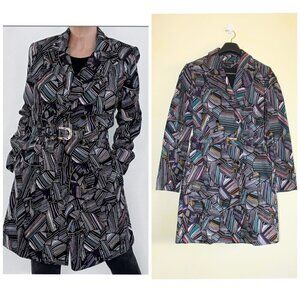 Duro Olowu Abstract Print Multicolor Women Trench Jacket XS Double Breasted